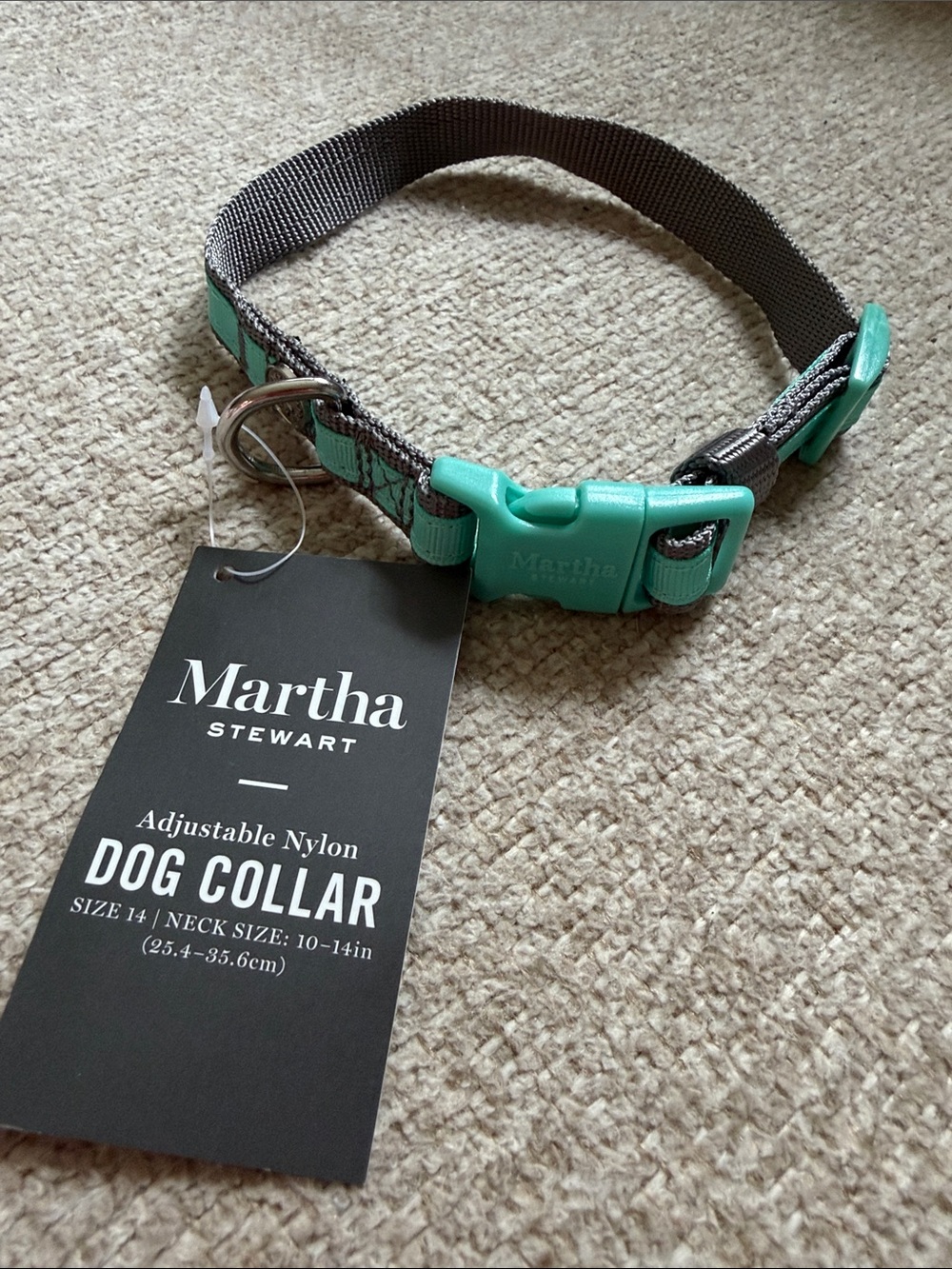 NWT Martha Stewart Teal and Gray Adjustable Nylon Dog Collar